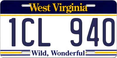 WV license plate 1CL940