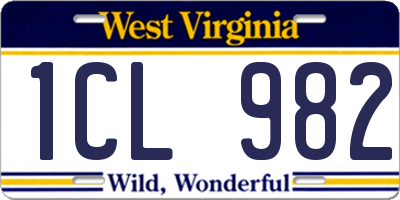 WV license plate 1CL982