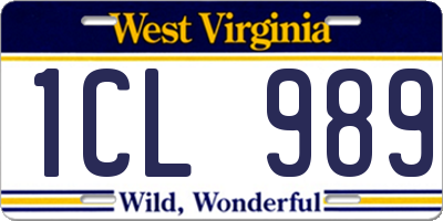 WV license plate 1CL989