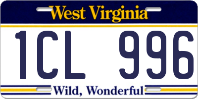 WV license plate 1CL996