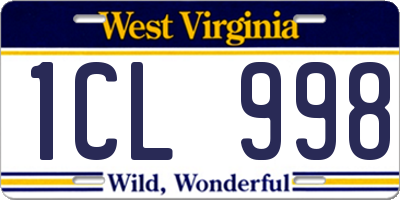 WV license plate 1CL998