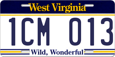 WV license plate 1CM013