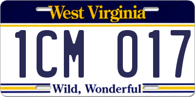 WV license plate 1CM017