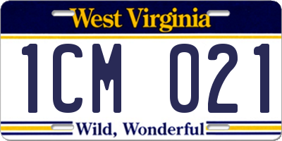 WV license plate 1CM021
