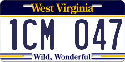 WV license plate 1CM047