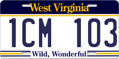 WV license plate 1CM103
