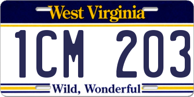 WV license plate 1CM203