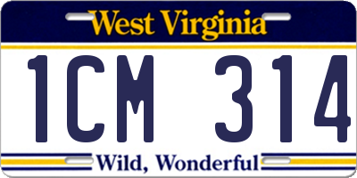 WV license plate 1CM314