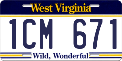 WV license plate 1CM671