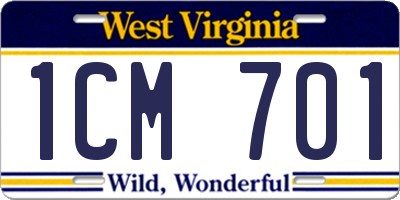 WV license plate 1CM701