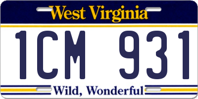 WV license plate 1CM931