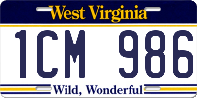 WV license plate 1CM986