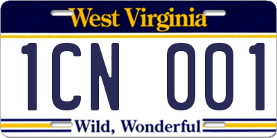 WV license plate 1CN001
