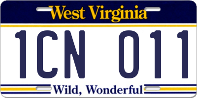 WV license plate 1CN011