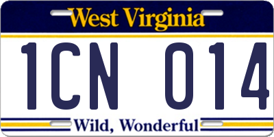 WV license plate 1CN014