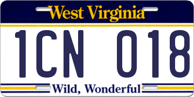 WV license plate 1CN018