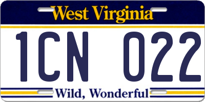 WV license plate 1CN022