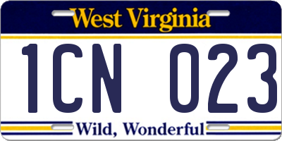 WV license plate 1CN023