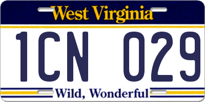 WV license plate 1CN029