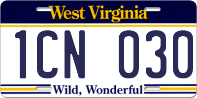 WV license plate 1CN030