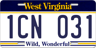WV license plate 1CN031