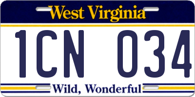 WV license plate 1CN034