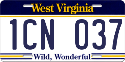 WV license plate 1CN037