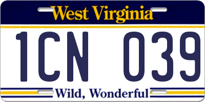 WV license plate 1CN039