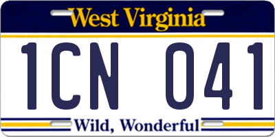 WV license plate 1CN041