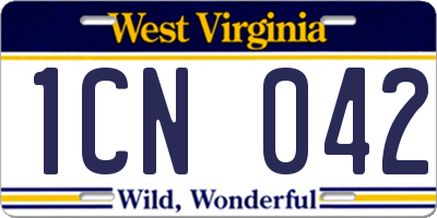 WV license plate 1CN042