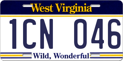 WV license plate 1CN046