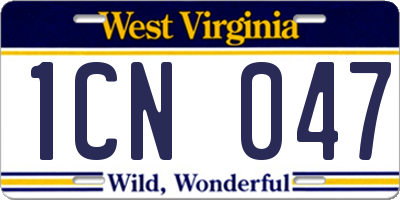 WV license plate 1CN047