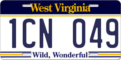 WV license plate 1CN049