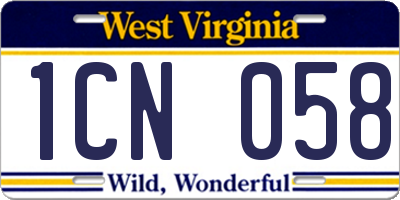 WV license plate 1CN058