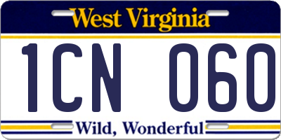 WV license plate 1CN060