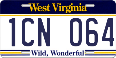 WV license plate 1CN064