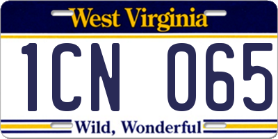 WV license plate 1CN065
