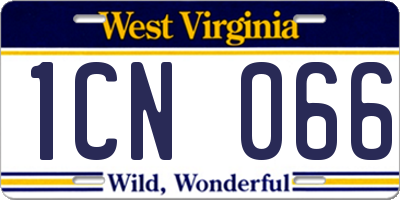 WV license plate 1CN066