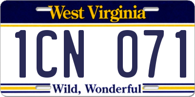 WV license plate 1CN071