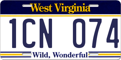 WV license plate 1CN074