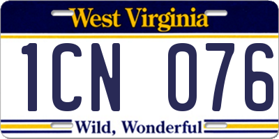 WV license plate 1CN076