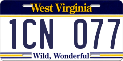 WV license plate 1CN077