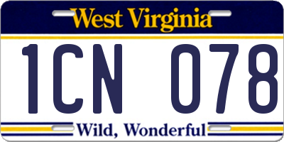 WV license plate 1CN078
