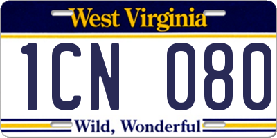 WV license plate 1CN080