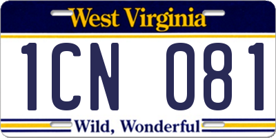 WV license plate 1CN081