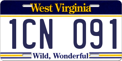 WV license plate 1CN091
