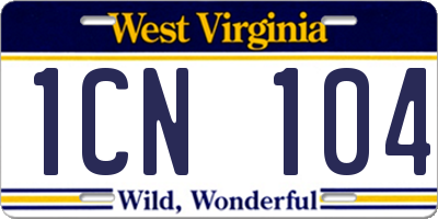 WV license plate 1CN104