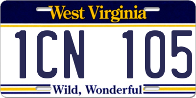 WV license plate 1CN105