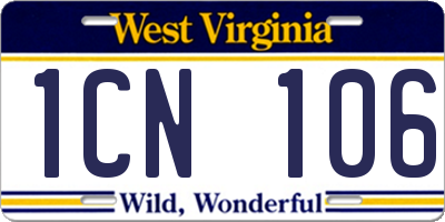 WV license plate 1CN106
