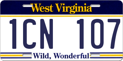 WV license plate 1CN107